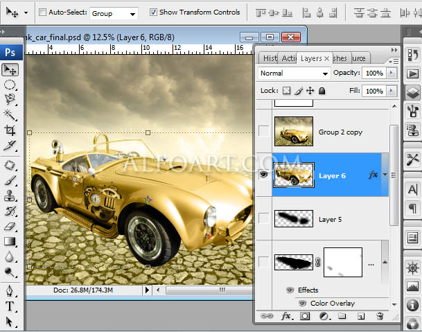 steampunk golden car digital illustration